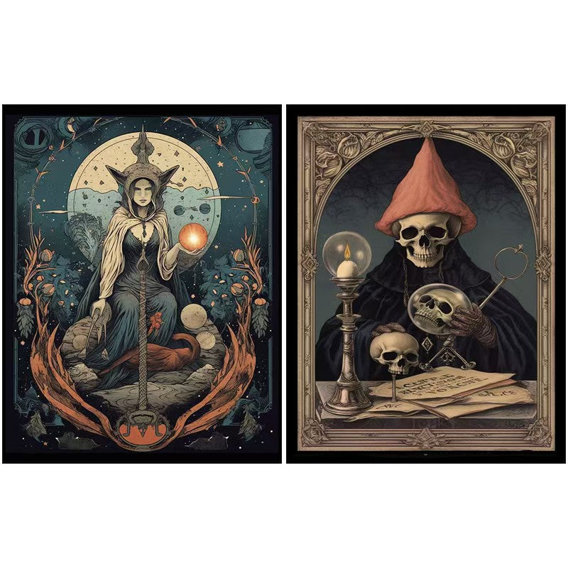 C-5  Retro dark horror skeleton niche background paper