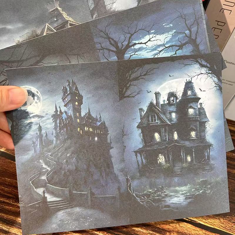 C-14  scrapbook album haunted house background paper