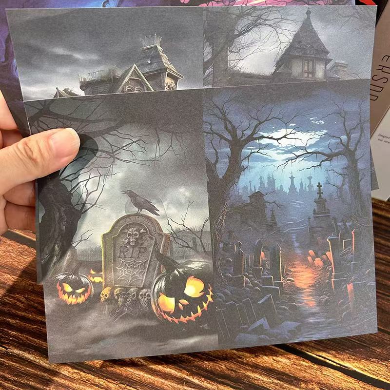 C-14  scrapbook album haunted house background paper