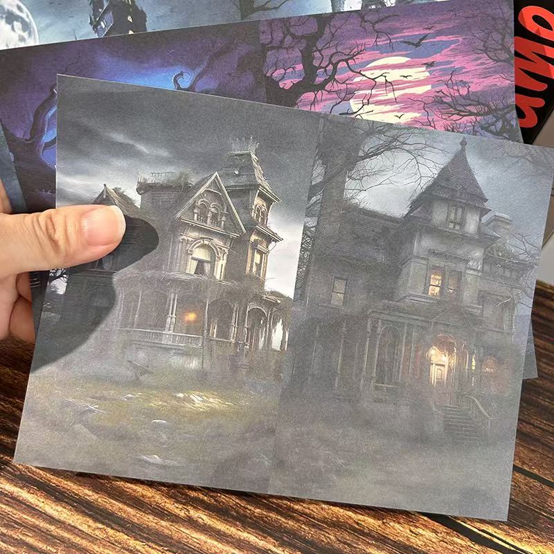 C-14  scrapbook album haunted house background paper