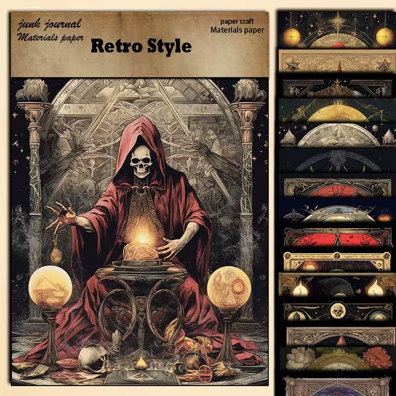 C-5  Retro dark horror skeleton niche background paper