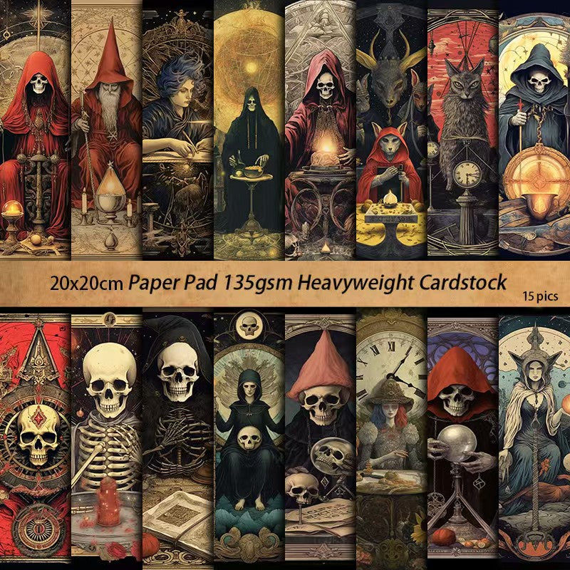 C-5  Retro dark horror skeleton niche background paper