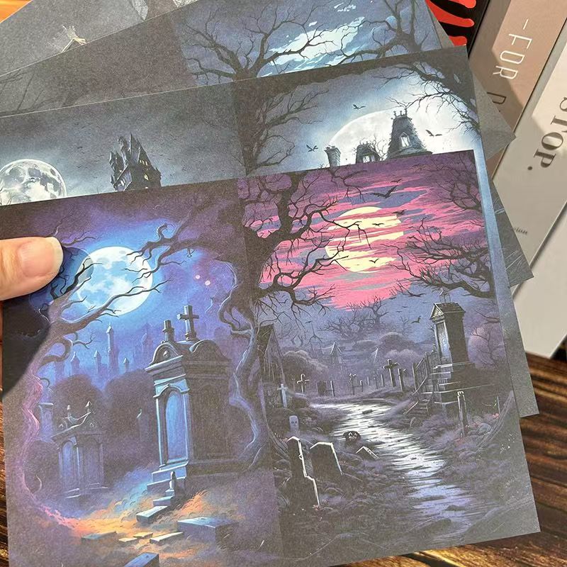 C-14  scrapbook album haunted house background paper